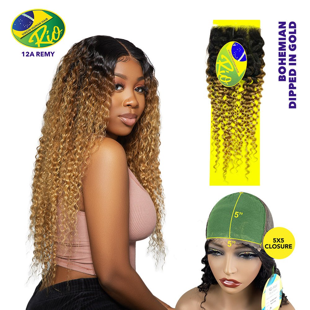 Rio 100% Virgin Human Hair Bohemian 5x5 Closure - Dipped In Gold - Beauty Exchange Beauty Supply