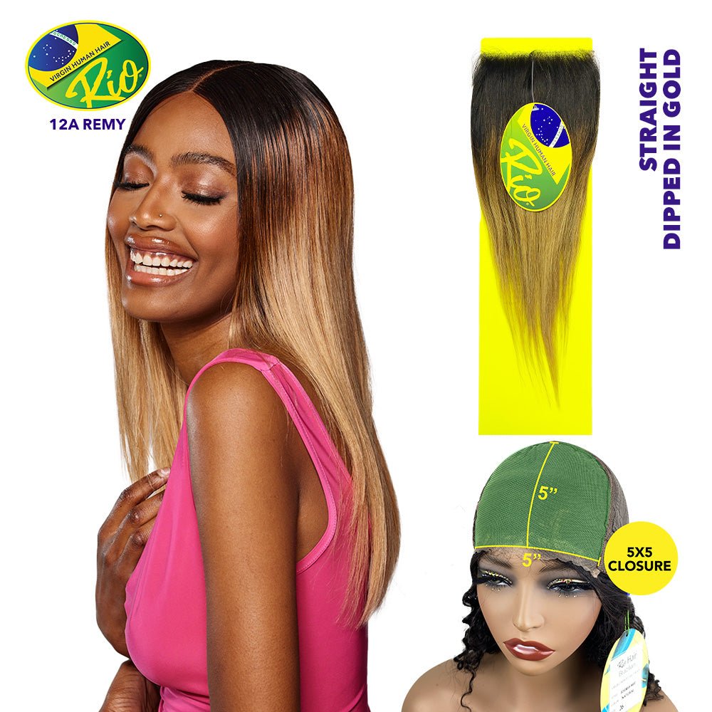 Rio 100% Virgin Human Hair Straight 5x5 Closure - Dipped In Gold - Beauty Exchange Beauty Supply