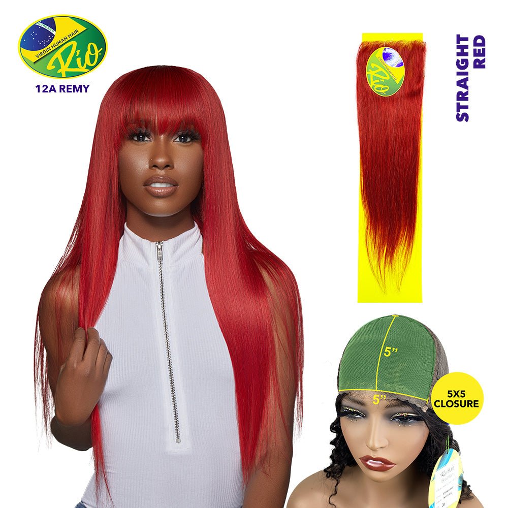 Rio 100% Virgin Human Hair Straight 5x5 Closure - Red - Beauty Exchange Beauty Supply