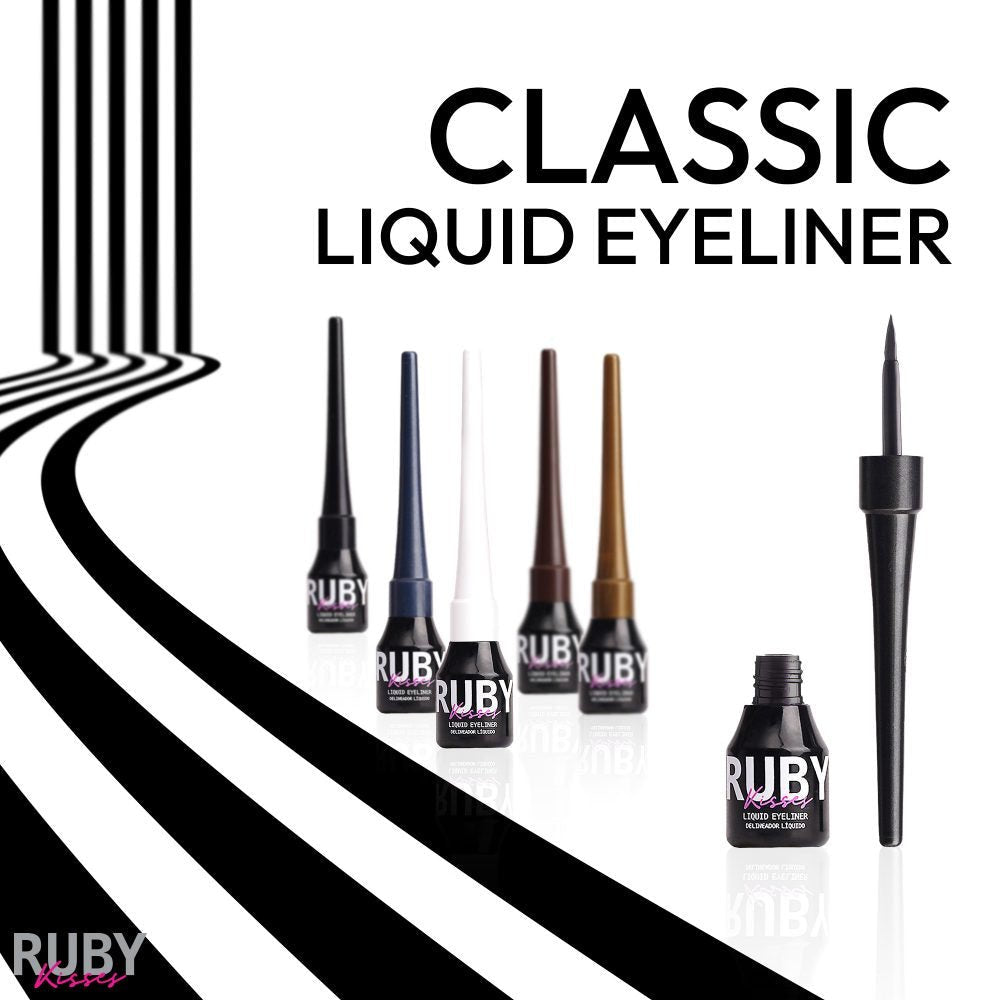 Ruby Kisses Classic Liquid Eyeliner – Bold, Precise, & Long - Wearing | 6 Shades | 0.10 oz (3g) - Beauty Exchange Beauty Supply