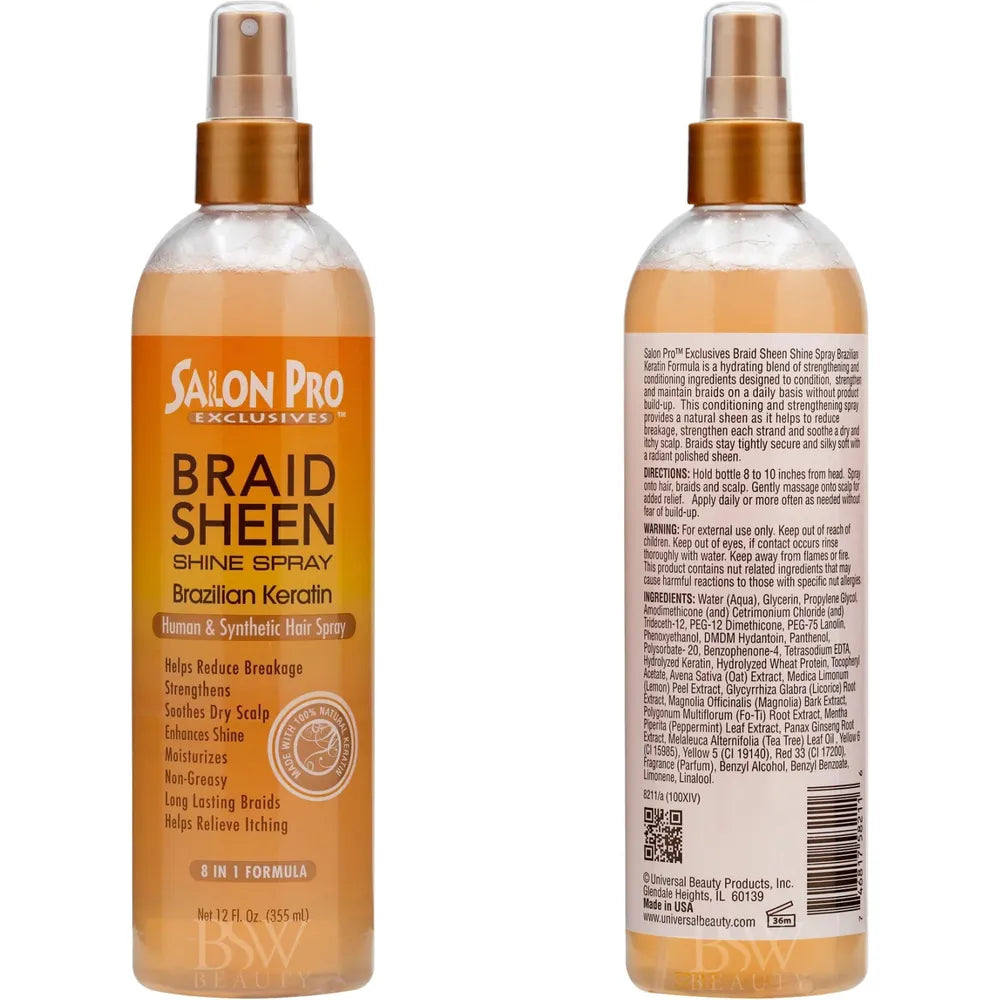 Salon Pro Exclusive Braid Sheen Shine Spray – Brazilian Keratin & Argan Oil – 12 oz - Beauty Exchange Beauty Supply