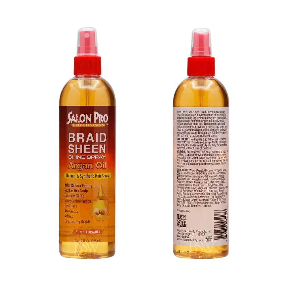 Salon Pro Exclusive Braid Sheen Shine Spray – Brazilian Keratin & Argan Oil – 12 oz - Beauty Exchange Beauty Supply