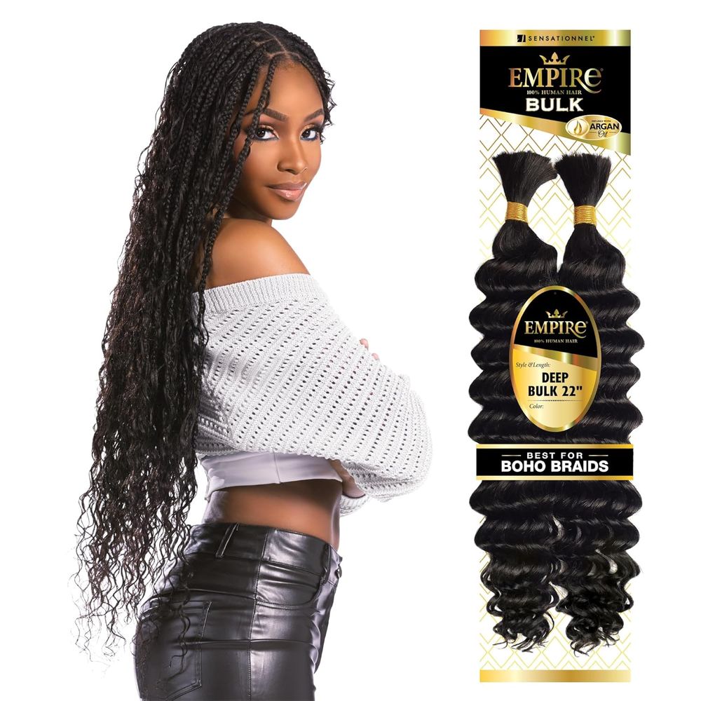 Sensationnel Empire Bulk Braiding – Deep Human Hair Braids 22" | Soft, Curly, Tangle - Free | For Knotless, Boho Box & Loose Wave Styles - Beauty Exchange Beauty Supply