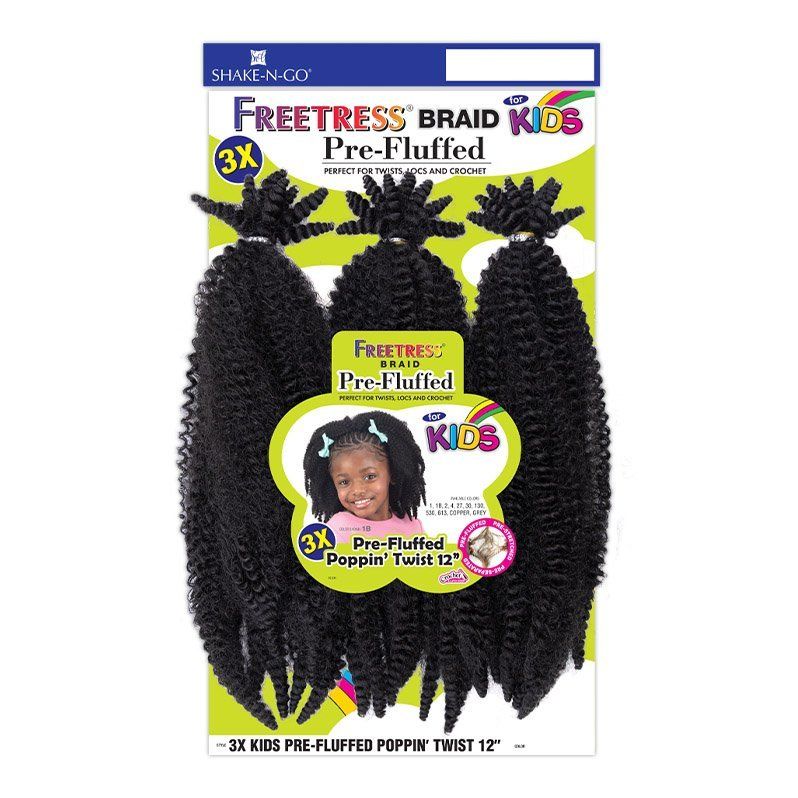 Shake n Go Freetress 3X Kids Pre - Fluffed Poppin' Twist 12" – Pre - Stretched, Tangle - Free Braiding Hair for Kids - Beauty Exchange Beauty Supply