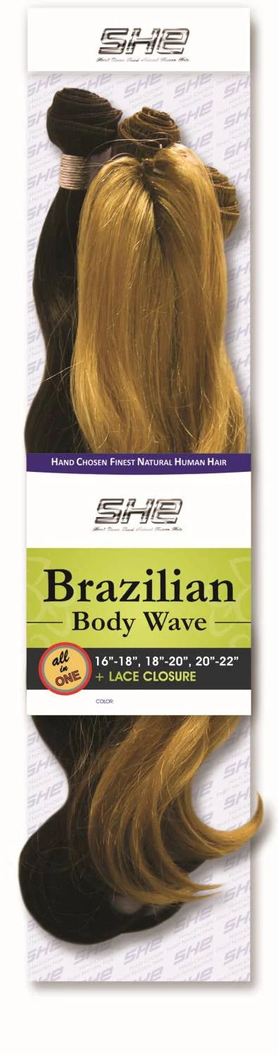 SHE Brazilian Body Wave Bundle Set – 3 Bundle + Closure - Beauty Exchange Beauty Supply