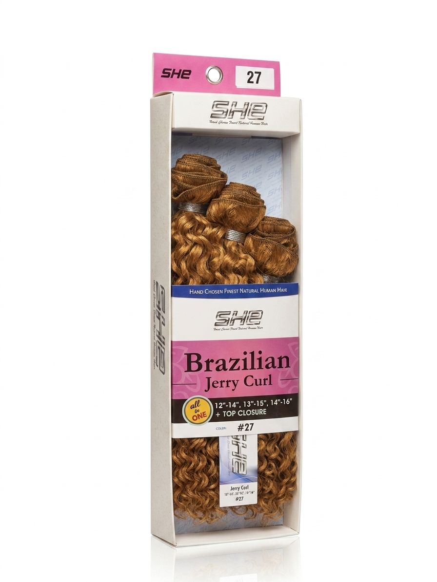 SHE Brazilian Jerry Curl Bundle Set – 3 Bundle + Top Closure - Beauty Exchange Beauty Supply