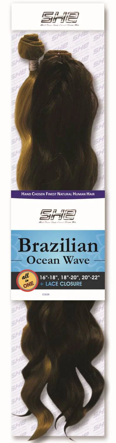 SHE Brazilian Ocean Wave Bundle Set – 3 Bundle + Lace Closure - Beauty Exchange Beauty Supply