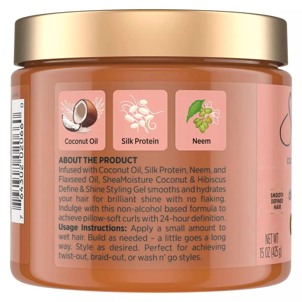 SheaMoisture Coconut & Hibiscus + Flaxseed Defining Styling Hair Gel - 15oz - Beauty Exchange Beauty Supply