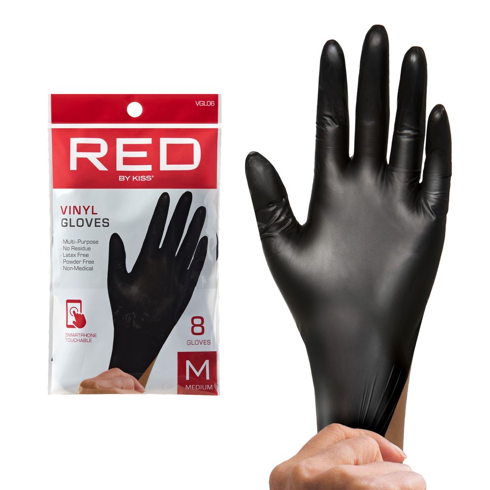 Kiss Red Black Vinyl Gloves