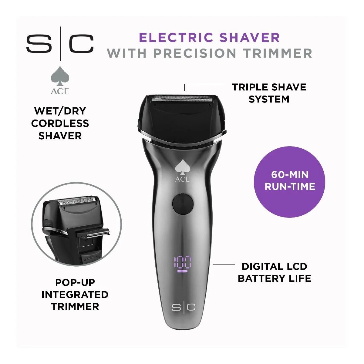 StyleCraft Ace Triple Foil Shaver with trimmer - Beauty Exchange Beauty Supply