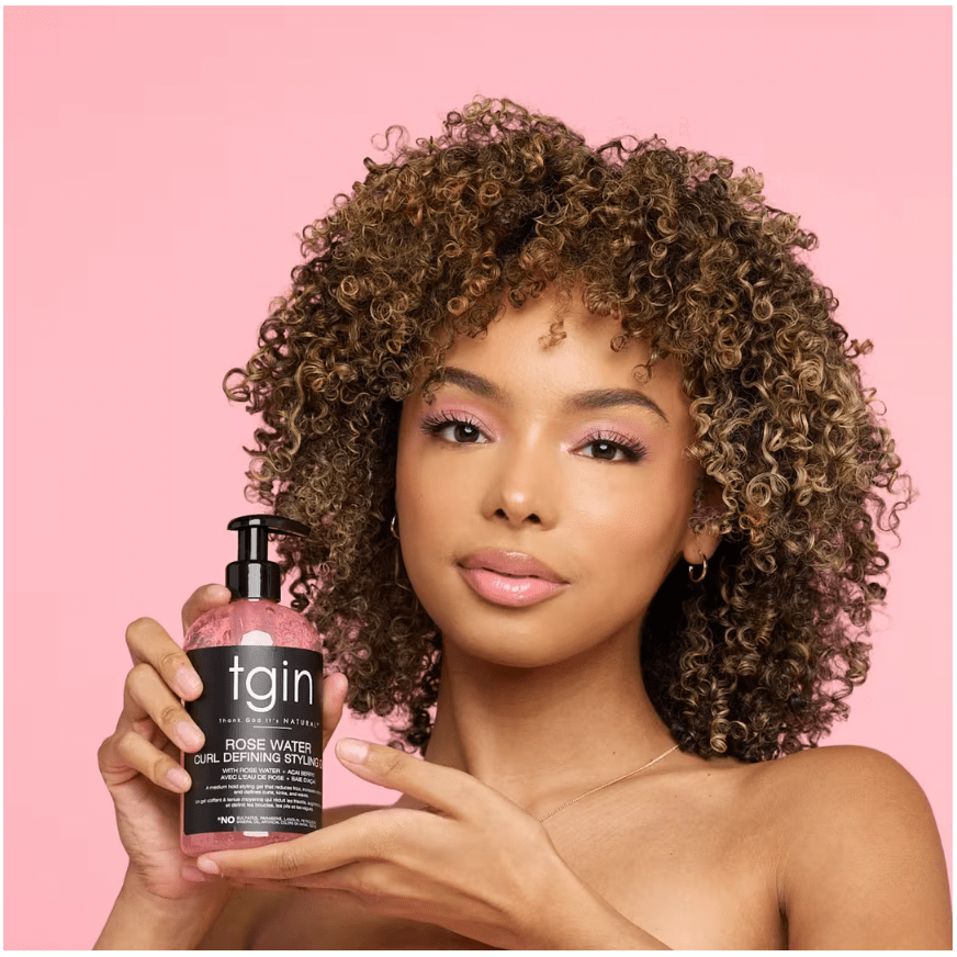 tgin Rose Water Defining Styling Gel for Curly, Coily and Wavy Hair, Reduce Frizz, Light Hold, Moisturizes and Defines Curls, 13 oz - Beauty Exchange Beauty Supply
