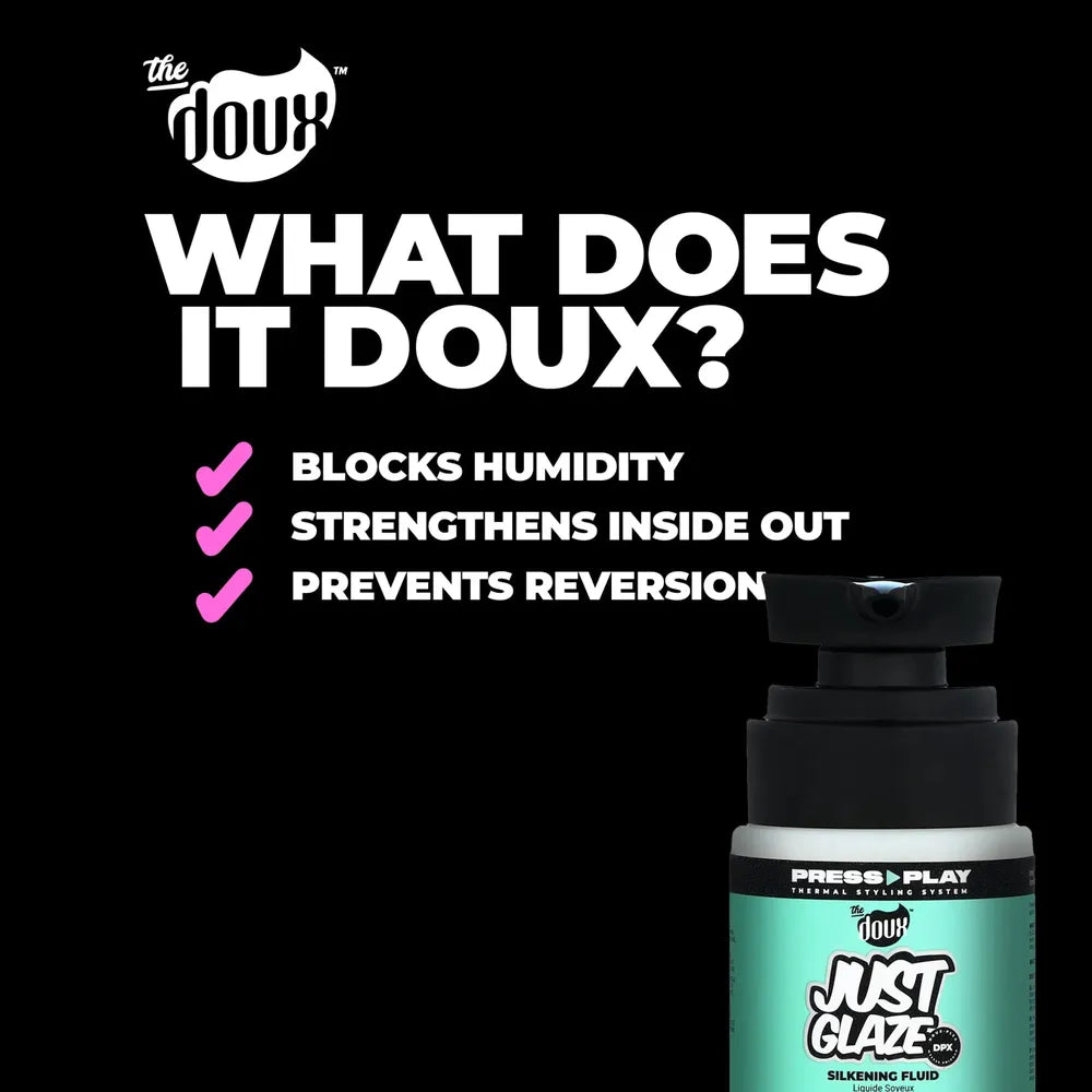 The Doux Just Glaze – Silkening Fluid Heat Protectant – 2 oz Shine Booster • Silkening Finish • Heat Defense for All Textures - Beauty Exchange Beauty Supply