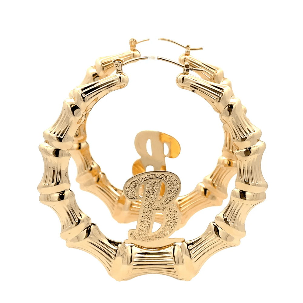 The One Jewelry Large Bamboo Initial Earrings - 70mm - Beauty Exchange Beauty Supply