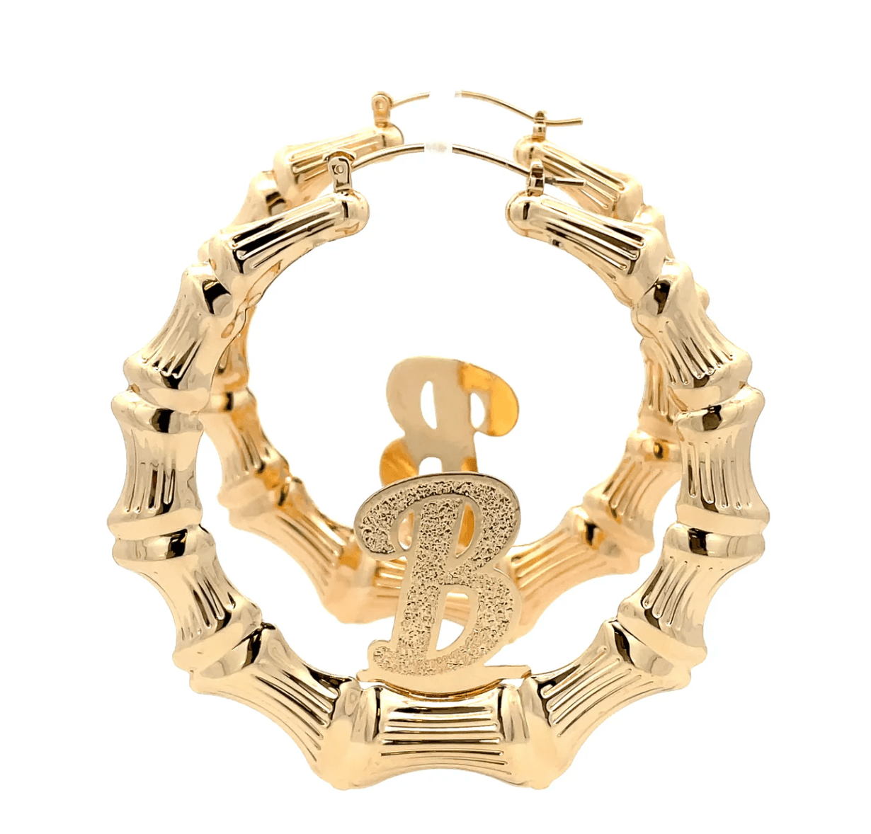 The One Jewelry Large Bamboo Initial Earrings - 70mm - Beauty Exchange Beauty Supply