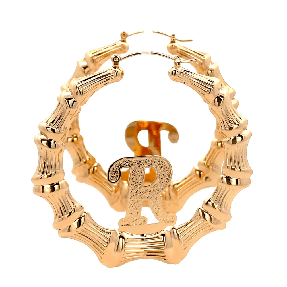 The One Jewelry Large Bamboo Initial Earrings - 70mm - Beauty Exchange Beauty Supply