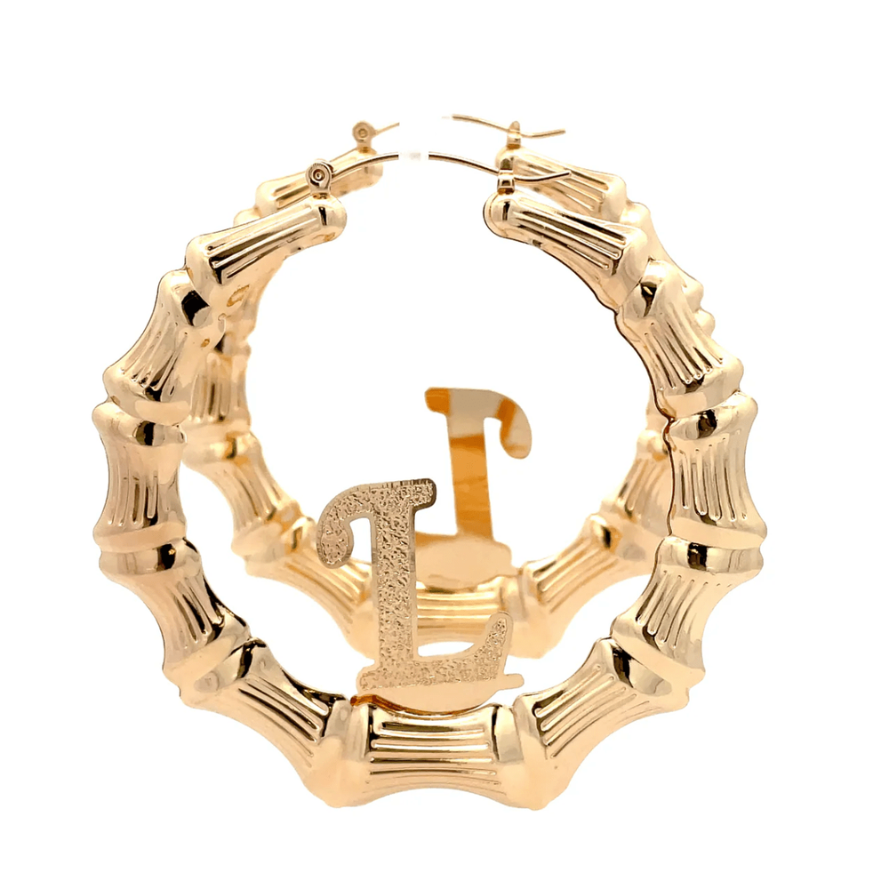 The One Jewelry Large Bamboo Initial Earrings - 70mm - Beauty Exchange Beauty Supply
