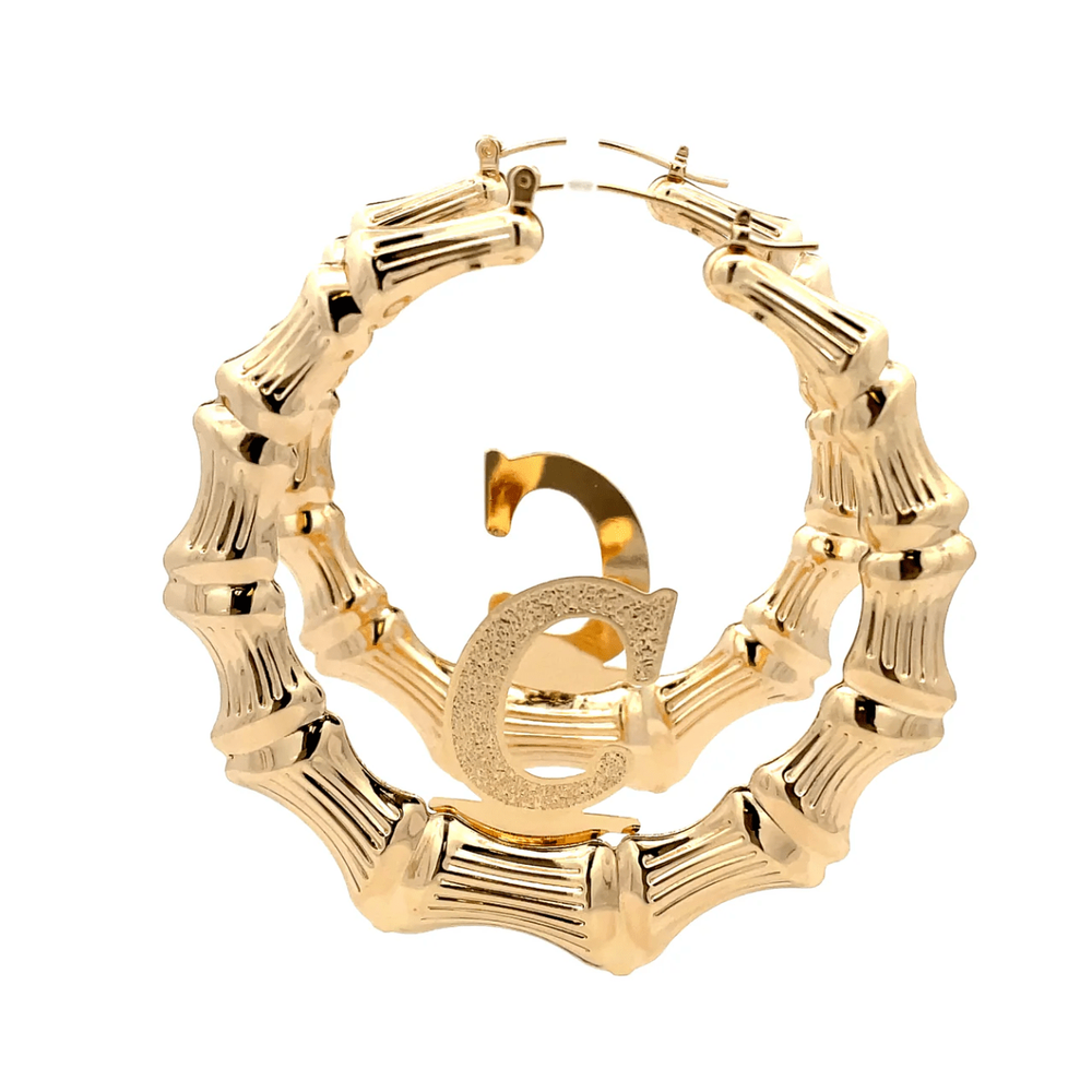 The One Jewelry Large Bamboo Initial Earrings - 70mm - Beauty Exchange Beauty Supply