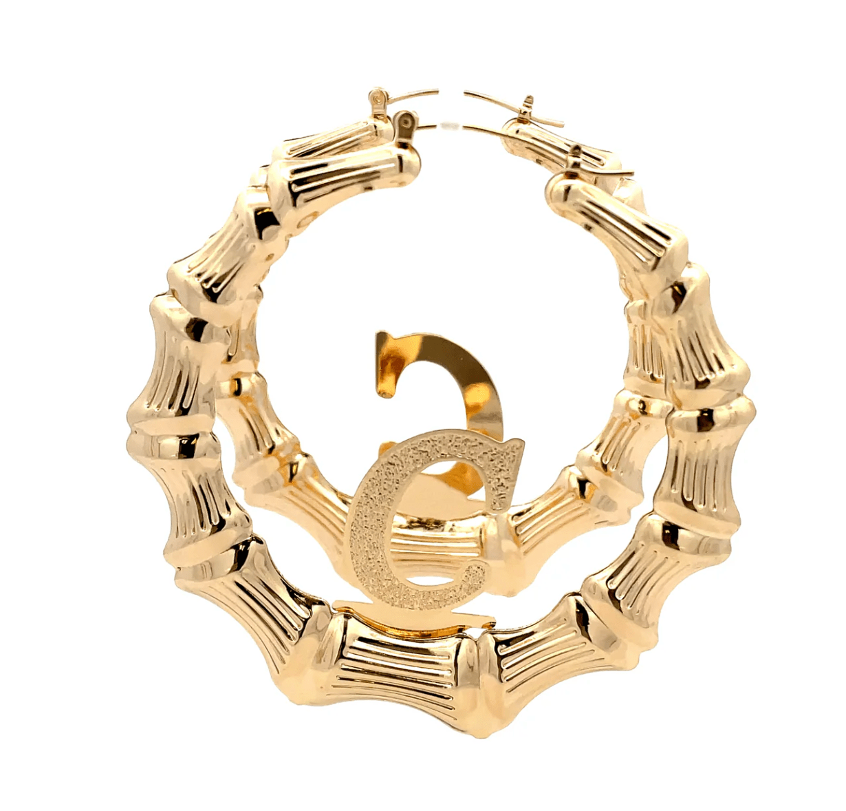 The One Jewelry Large Bamboo Initial Earrings - 70mm - Beauty Exchange Beauty Supply