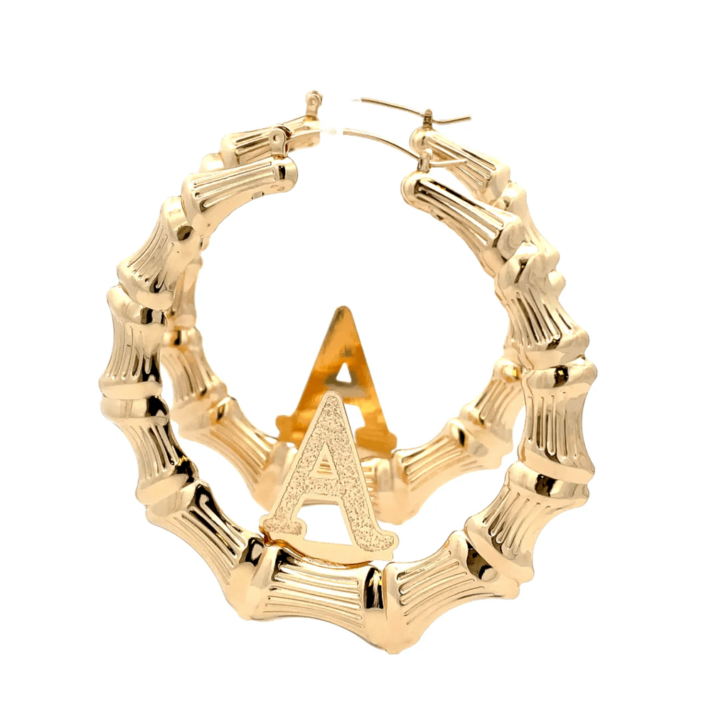 The One Jewelry Large Bamboo Initial Earrings - 70mm - Beauty Exchange Beauty Supply