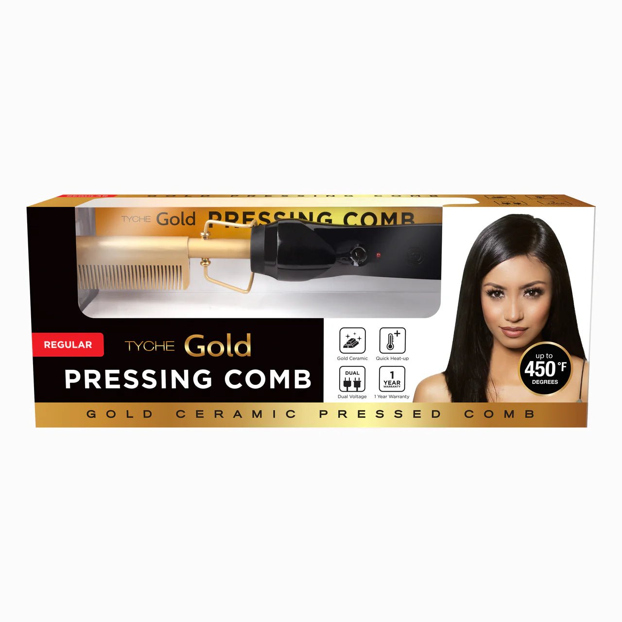 Tyche Gold Pressing Comb - Beauty Exchange Beauty Supply