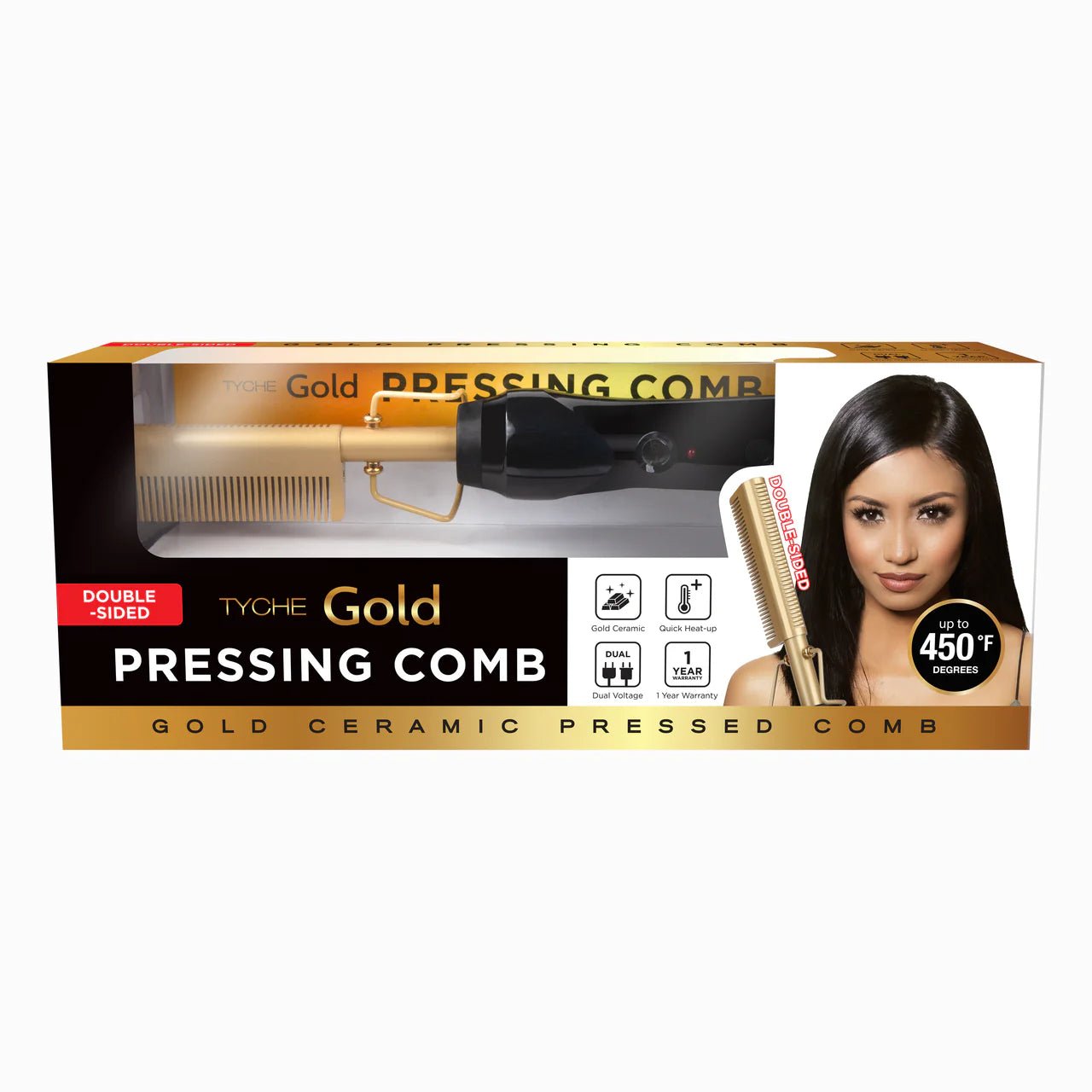 Tyche Gold Pressing Comb - Beauty Exchange Beauty Supply