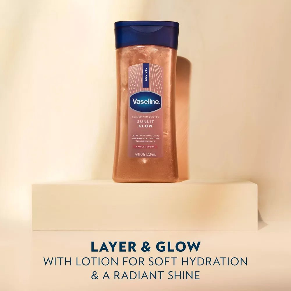 Vaseline Glazed & Glisten Vanilla Cocoa Shimmering Gel Body Oil – 6.8oz - Beauty Exchange Beauty Supply