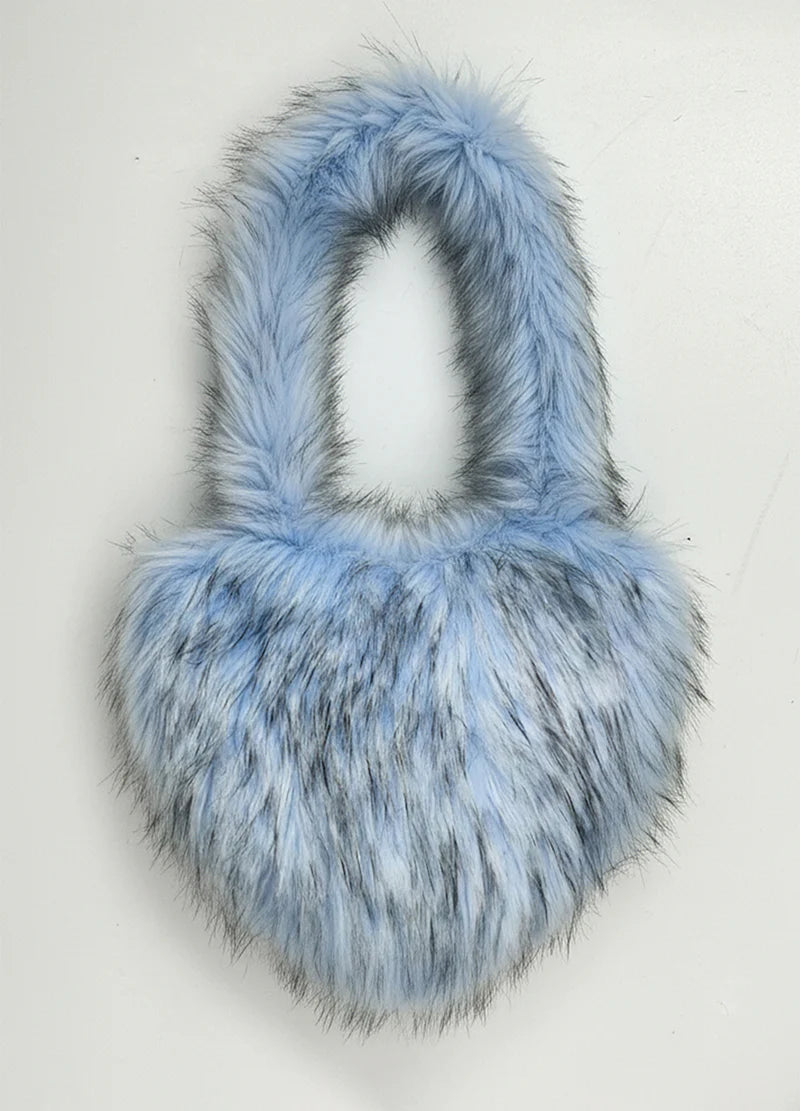 DODO Fuzzy Faux Fur Heart Bag