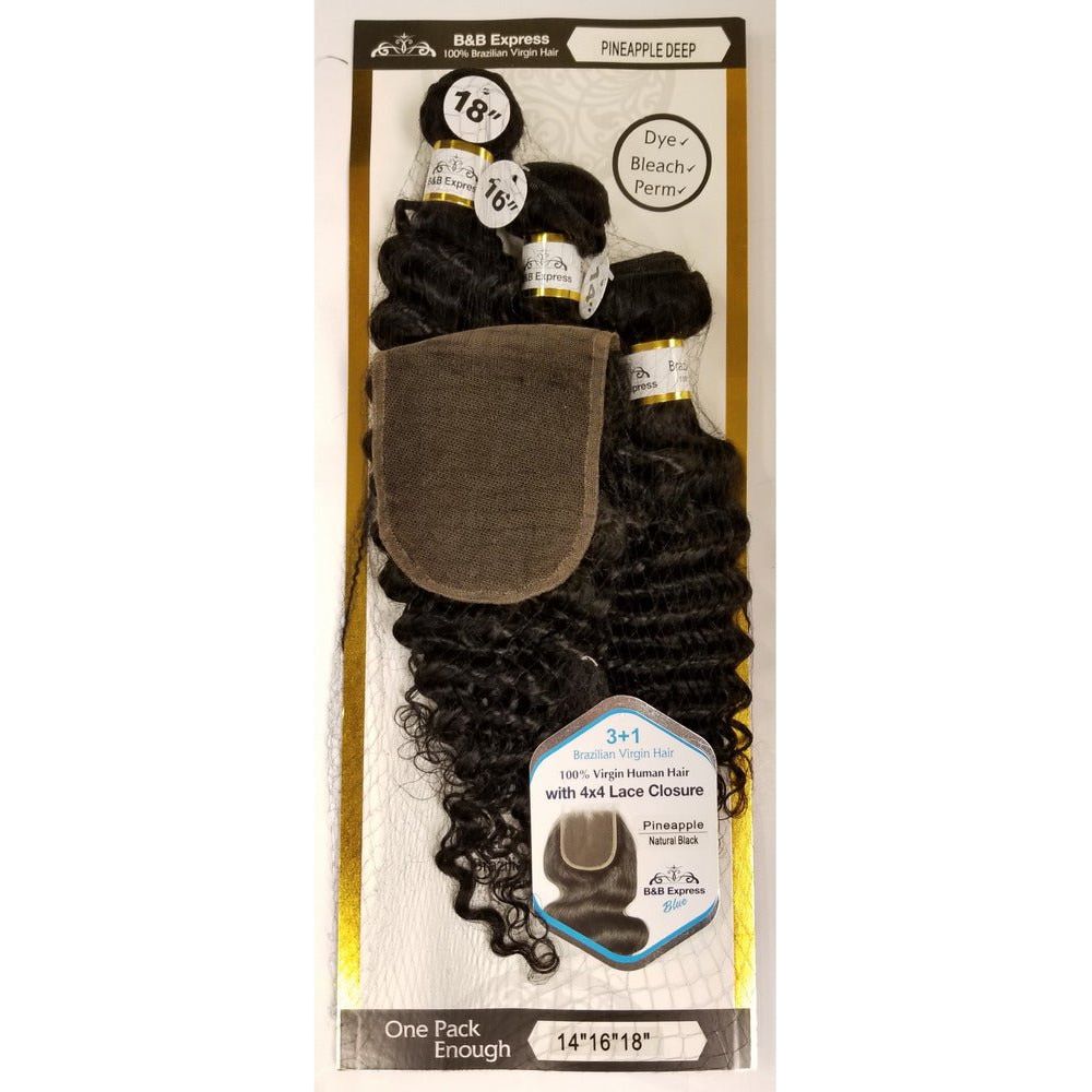 B & B Express Multipack w/ 4x4 Lace Closure - Pineapple Curl - Beauty Exchange Beauty Supply