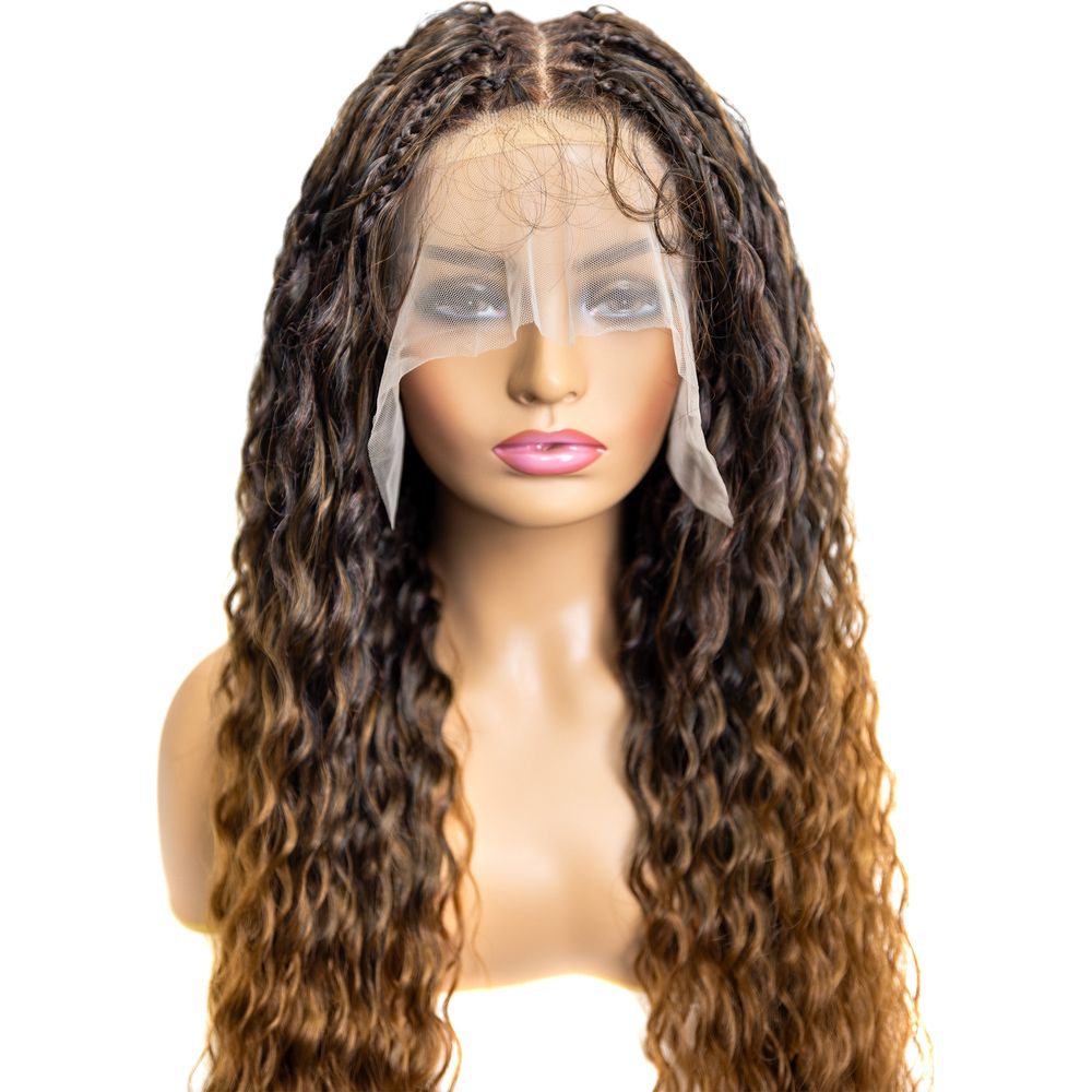 B & B Knotless Synthetic Full Lace Braided Wig - Micro Peruvian Wave 32" - Beauty Exchange Beauty Supply