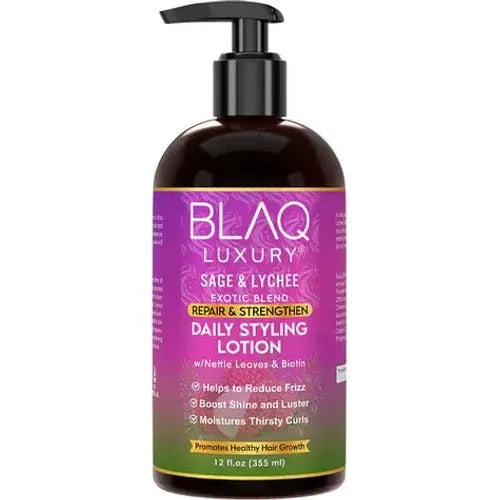 Blaq Luxury Sage & Lychee Repair and Strengthen Daily Styling Lotion 12oz - Beauty Exchange Beauty Supply