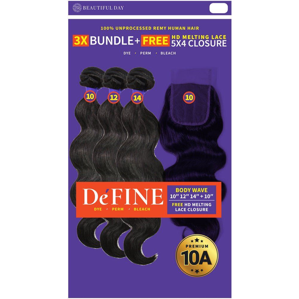 Define 10A 5x4 HD Melting Lace Closure & Virgin Hair Multipack - Body Wave - Beauty Exchange Beauty Supply