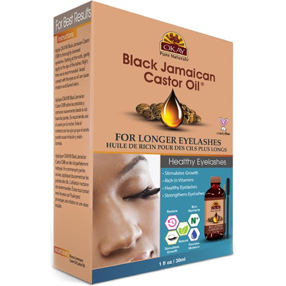 OKAY Pure Naturals Black Jamaican Castor Oil for Longer Eyelashes 1oz - Beauty Exchange Beauty Supply