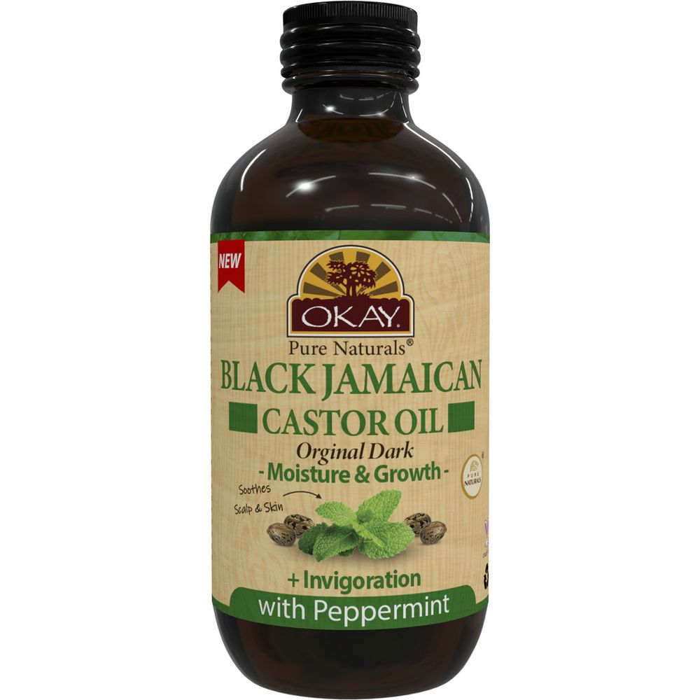 OKAY Pure Naturals BLACK JAMAICAN CASTOR OIL ORIGINAL DARK with PEPPERMINT 4oz - Beauty Exchange Beauty Supply