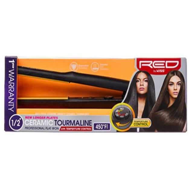 Red by Kiss 1/2" Ceramic Tourmaline Flat Iron Temperature Control - Beauty Exchange Beauty Supply